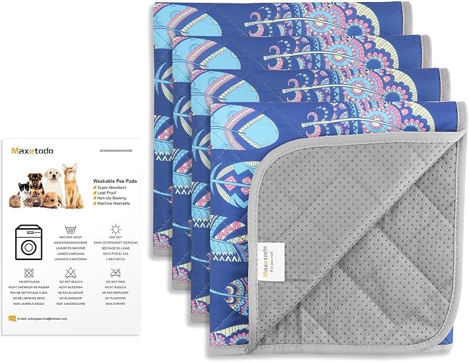 Quick Absorbing Anti-Slip Odor-Resistant Small Pet Cage Liner 48*24in 4pc Washable Reusable Pee Pad for Guinea Pig/Rabbit Cage, Hamster Playpen - Protects Floors/Carpets,