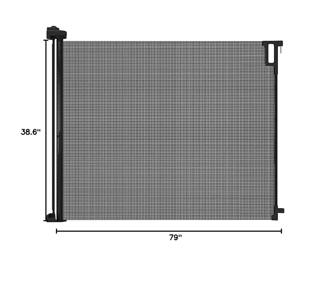 Perma Child Safety Indoor Outdoor Ultimate Retractable Baby Gate, 38.6" Tall Extends to 79" Wide, Black
