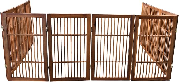 Urnporium Pet Dog Gate Freestanding, Strong Durable Folding Wooden Fence, Portable Acacia Hardwood Safety Barrier for Indoor & Outdoor Use (Brown Pet Gate, 10 Panel 30" Tall)