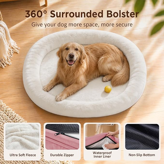Orthopedic Dog Bed for Large Dogs, Waterproof Dog Bed for Large Size Dogs with Bolsters, Egg Crate Foam Sofa Bed with Washable Removable Cover & Non-Slip Bottom, Pink