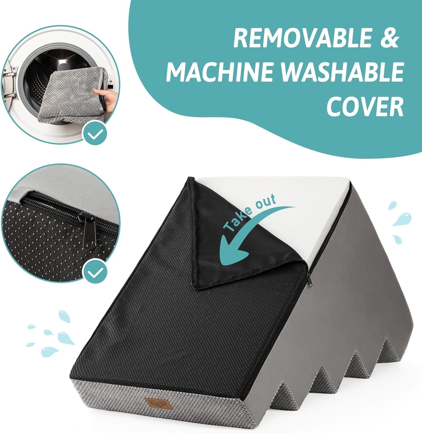 Dog Stairs for Small Dogs, 5 Tier Wider Pet Stairs for High Beds, 23.6" H Non-Slip Dog Steps for Old Cats, Puppies, Small Medium Dogs, 29.5x19.7x23.6 inch, Grey