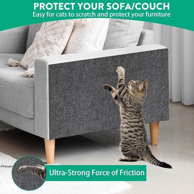 Trimmable Cat Scratcher Mat, 39.4"x15.8" Self-Adhesive Cat Scratching Carpet Pad Replacement for Cat Tree Shelves, Cat Steps and Posts, DIY Cat Scratch Couch Furniture Protector