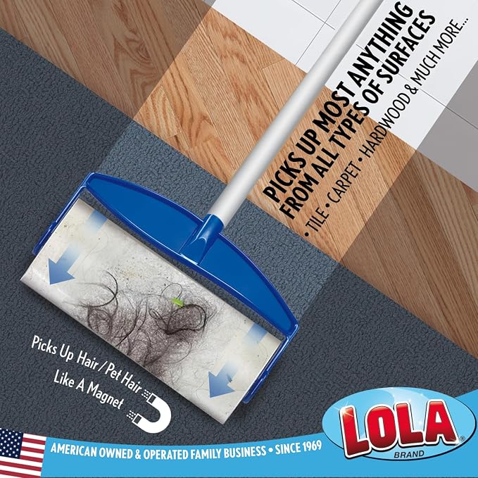 LOLA Rola Sticky Mop Refills, Giant Adhesive Roller, Traps Dirt, Dust & Hair, 30 Sheets, Pet Hair Remover, Floor & Carpet Cleaner, 1 Pack