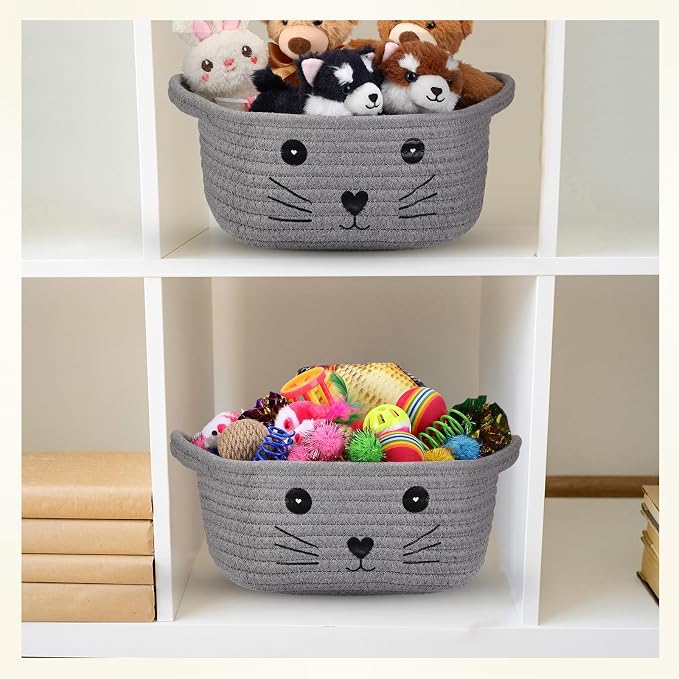 Zopeal 58 Pcs Summer Graduation Cat Storage Basket Gift Toys Set, Colorful Flashing Balls Pet Bell Crinkle Balls Spring Toys Attract Cat to Swat, Hunt, Interactive for Pet(Grey,9.8 Inch)