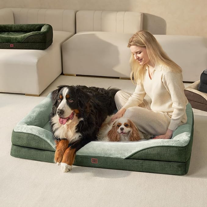 EHEYCIGA Orthopedic XL Dog Bed for Large Sized Dog, 48x35 Inch Extra Large Memory Foam Dog Couch Bed with Sides, Waterproof Liner & Washable Removable Cover, Bolster Pet Sofa, Green