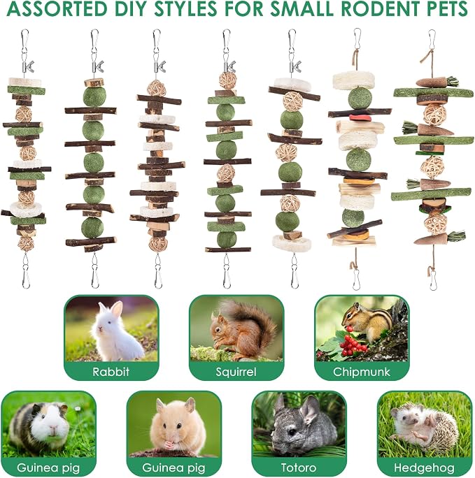 KATUMO Rabbit Chew Toys, 134 PCS DIY Hamster Chew Toys Kit Bunny Teeth Care Molar Ideal for Rabbit, Guinea Pig, Chinchilla, Hamster, Squirrel, Gerbils Etc Small Rodent Pets' Teeth Grinding