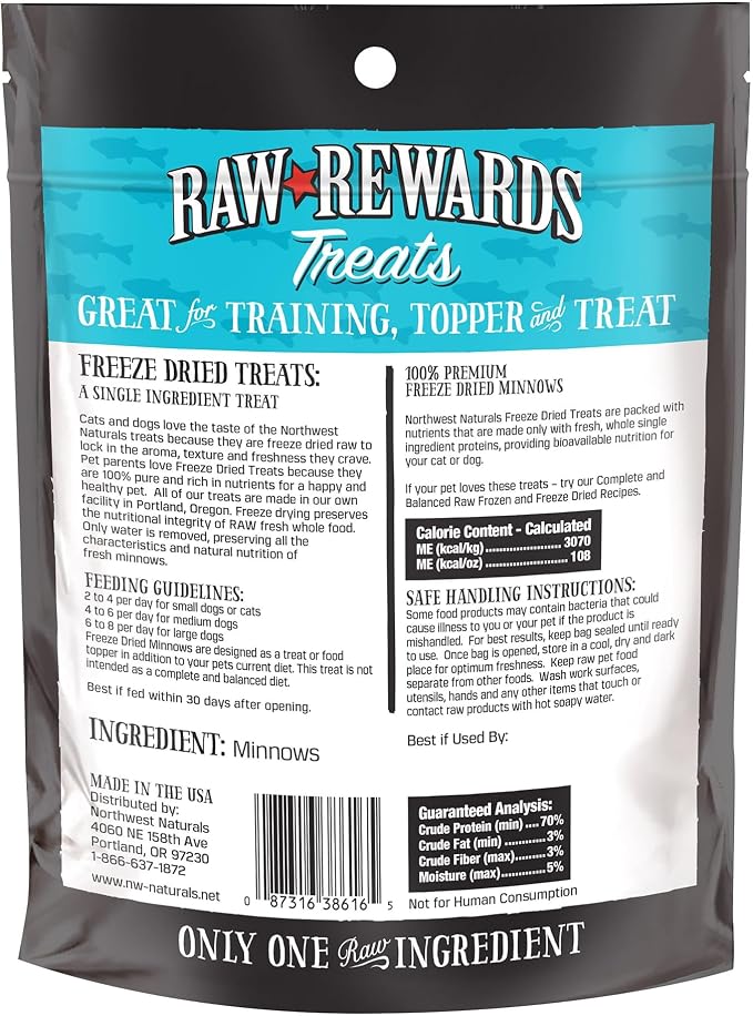 Northwest Naturals Raw Rewards Freeze-Dried Treats - Chicken Hearts (3 oz) & Minnows (1 oz) Treats for Dogs & Cats - Healthy, 1 Ingredient, Human Grade Ingredients, All Natural