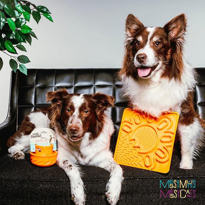 Messy Mutts and Cats Framed Silicone Multi-Surface Lick Mat | 9.5” x 9.5“ | Slow Feeder Mat for Boredom & Anxiety | Interactive Lick Pad for Dogs and Cats | Orange