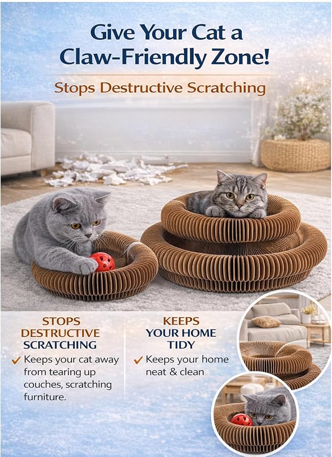 Kitty Curvels Style Transformable Cat Scratcher for Indoor Cats – Interactive Reversible Cat Scratching Pad, Durable Corrugated Cardboard for Furniture Protection(3PC)