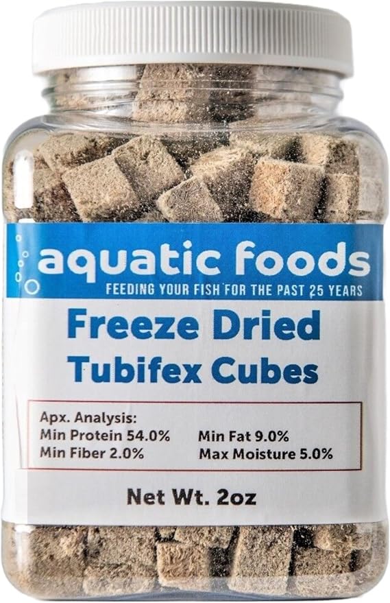 Tubifex Worm Cubes, Floating Freeze Dried Tubifex for All Tropical Fish, Cichlids, Discus, Tetras, Bettas, Goldfish, Angel Fish, Marine Fish, Koi & Pond Fish...2oz Small Jar