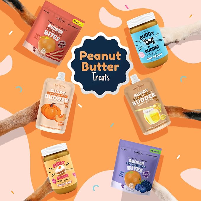 BUDDY BUDDER 6 Pack Relax Rover Dog Peanut Butter Squeeze Packs, Calming Dog Peanut Butter, Made in USA (4oz Each)
