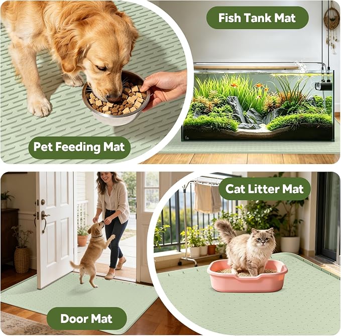 50" x 35" Silicone Large Bird Cage Mat, Waterproof Bird Cage Liner with Non-Slip Backing, Floor Protector for Crate Mats for Dog Cages, Kennels, Reptile Aquariums, Rabbit Habitats (Green)