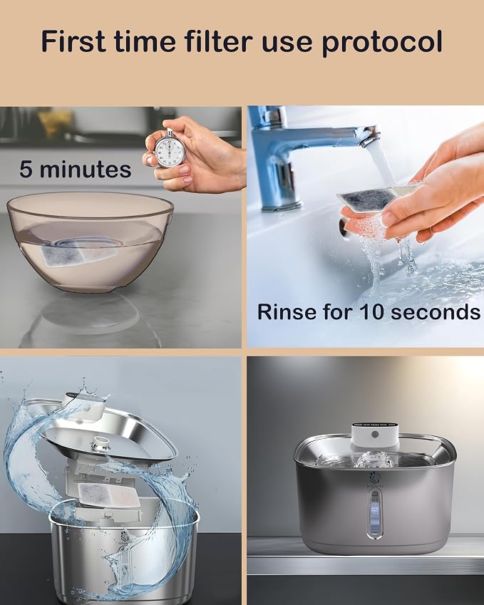 Stainless Steel Cat Water Fountain 3.2L/108oz Kitty Cat Water Fountain Cordless Battery Operated Pet Water Fountain Bundle
