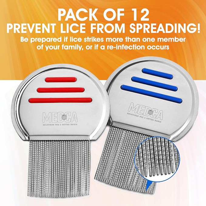 Lice Comb - (Pack of 12) Head Lice Treatment that's Individually Packaged Professional Stainless Steel Louse and Nit Combs Removes Eggs with Rounded Tips for Comfort