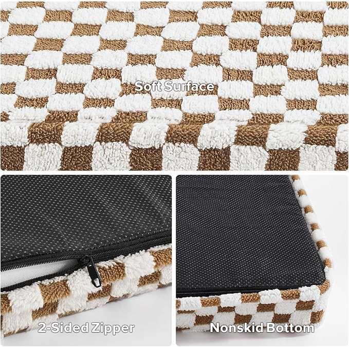 JOEJOY Dog Bed for Large Dogs, XLarge Orthopedic Dog Bed with Removable Washable Cover, Cute Modern Plush & Memory Egg Crate Foam Dog Bed, 42 x 28 inch, Brown