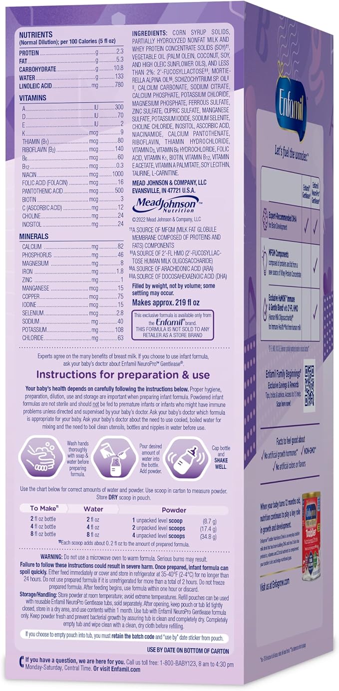 Enfamil NeuroPro Gentlease for easing Fussiness, Crying, Gas, Spit-up in 24 Hrs, Smaller Proteins for Easy Digestion, Brain Supporting DHA, Prebiotic Blend, HuMO6*, Baby Formula, 30.4 Oz (Pack of 4)