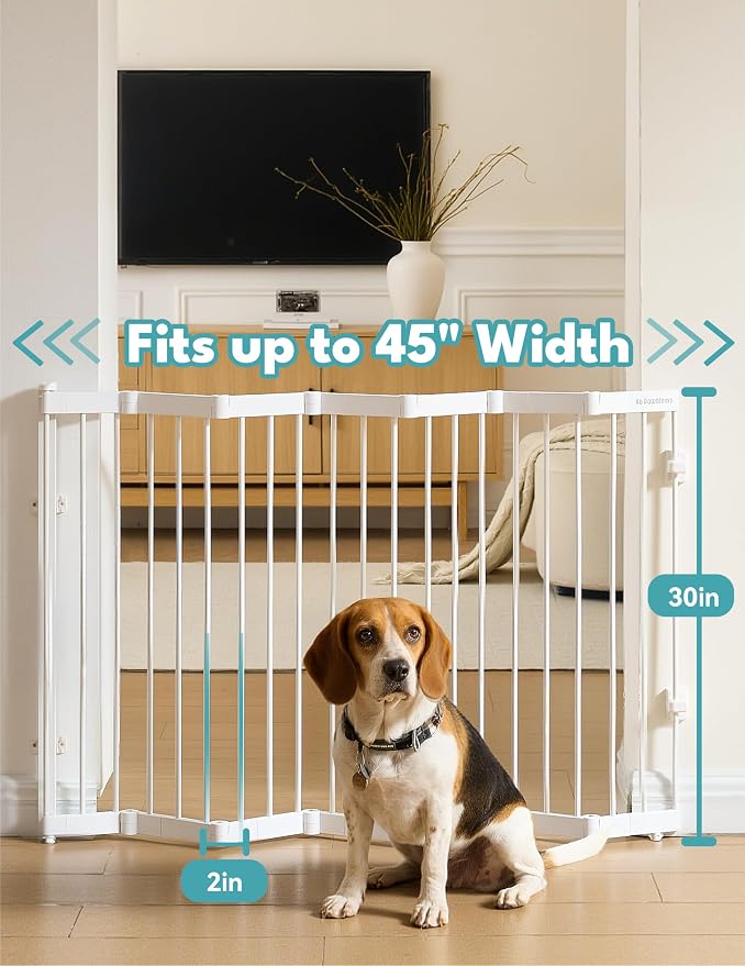 No Pawblems Retractable Safty Gate, Metal Adjustable Dog Gate for Doorways, Stairs & Hallways, Expands to 45" Wide, Auto Retract Design, No Bottom Bar, White