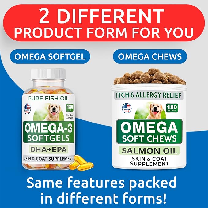 Omega 3 Fish Oil Pills for Dogs - EPA + DHA Fatty Acids - 180ct