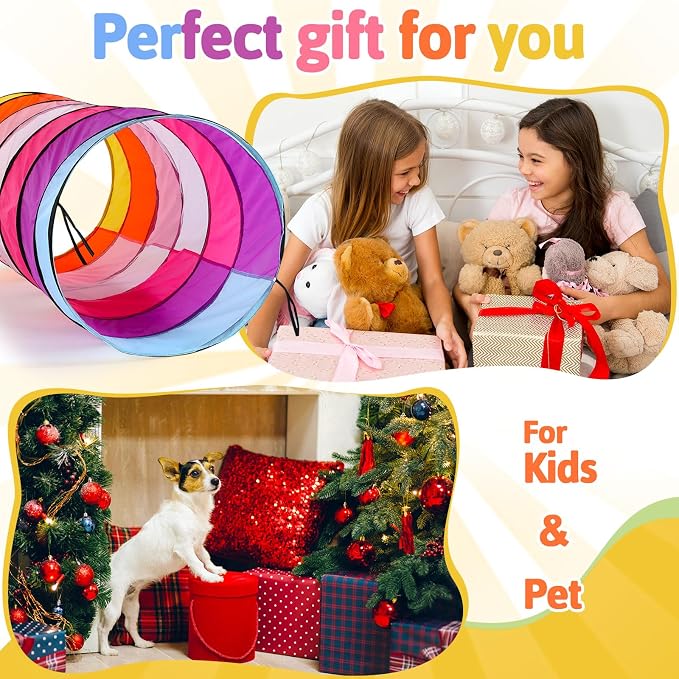 27.6 Inch Large Play Tunnel for Kids Colorful Play Tent Crawl Tunnel Toddlers Babies Children or Dogs, Collapsible Gift for Boy Girl Toys Indoor Outdoor(1 Pcs)