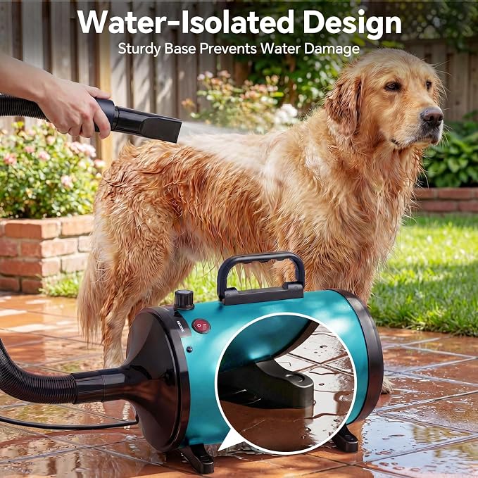 Dog Dryer High Velocity Dog Hair Dryer 5.2HP/3800W, Stepless Adjustable Speed Temperature Dogs Grooming Blow Dryer, Pet Dryer with 4 Nozzles,Blow Dryer for Dogs, Blue