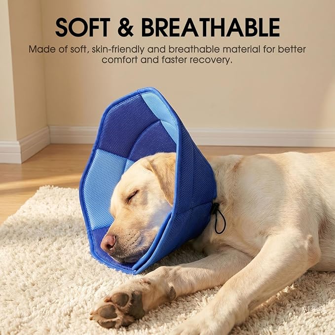 Dog Cone - Soft Cone for Dogs to Stop Licking, Pet E-Collar Alternative After Surgery, Adjustable Pet Recovery Collar for Wound Healing, Dark Blue Small