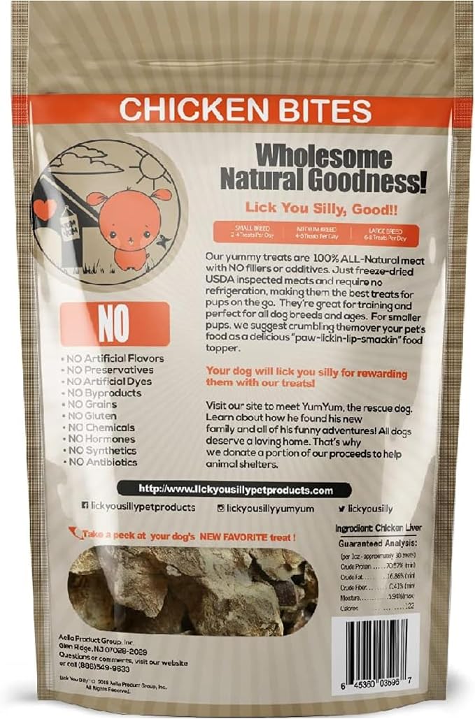 Lick You Silly Freeze-Dried Chicken Liver Dog Treats | High-Protein Puppy Training Treats for Small, Medium, & Large Dogs | Grain-Free, All-Natural Pet Snacks | Made in The USA