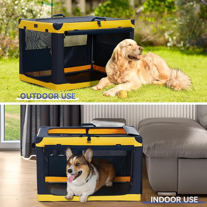 30" Collapsible Dog Crate for Medium Dogs - Portable Soft Travel Kennel with Lockable Zippers, Waterproof Base, Washable Cover, Patented Screw Frame for Adjustable Tension, Outdoor, Indoor, Car Use
