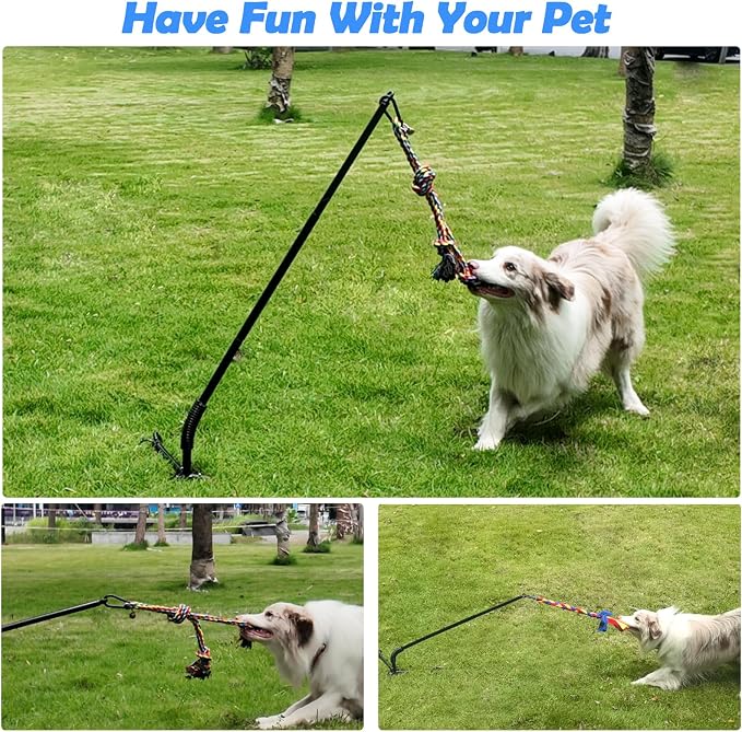 Flirt Pole for Dogs, Interactive Teaser Wand with 1 Fleece Rope Toy for Chase and Tug of War, Durable for Large & Medium Dogs, Interactive Exercise Game in Yard Park