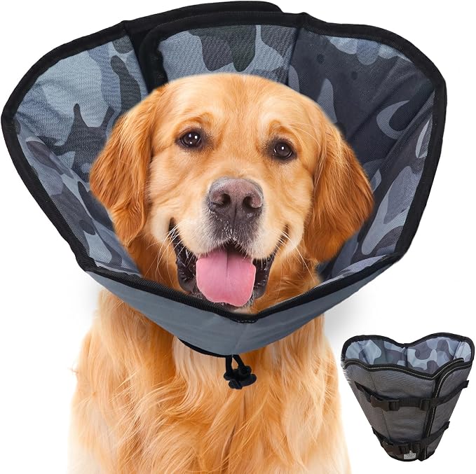 Dog Cone Collar for Dogs After Surgery Extra Long, Adjustable Comfy Dog Elizabethan Pet Collar Cone for Large Dogs Anti-Lick Protective Wound (Camouflage, M)