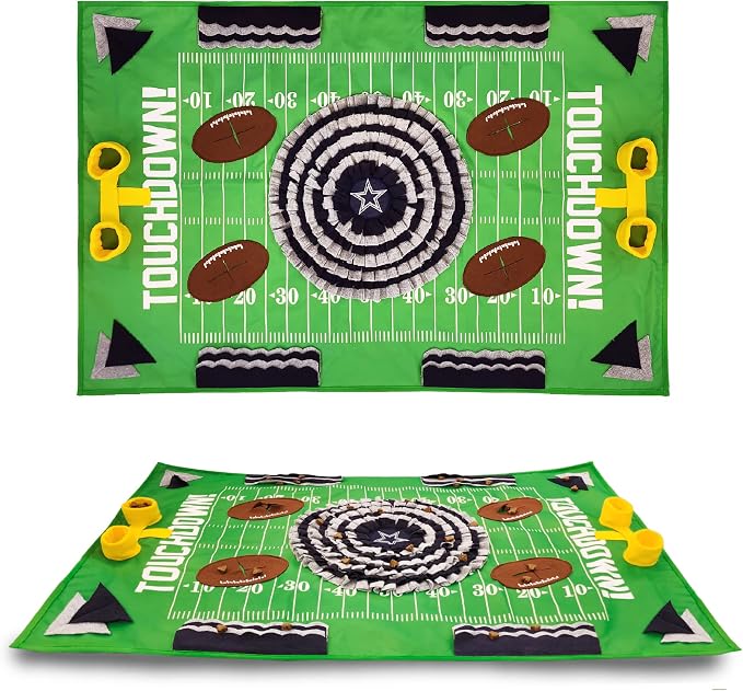 NFL Dallas Cowboys Dog Snuffle Mat – Interactive Pet Slow Feeder, Football Field Design Food Puzzle Toy for Dogs & Cats, Foraging Activity Mat for Smarter Feeding