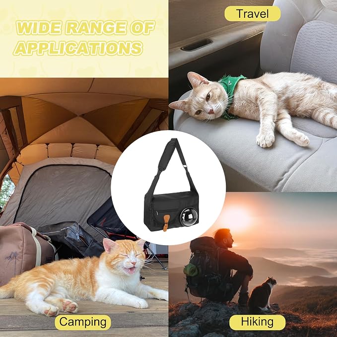 Bubble Cat Carrier, Travel Pet Carrier Soft Sided Breathable Cat Carrying Case for Kitten Small Dogs Up to 14.3 lbs (Black), Intended for Hiking/Camping/Traveling