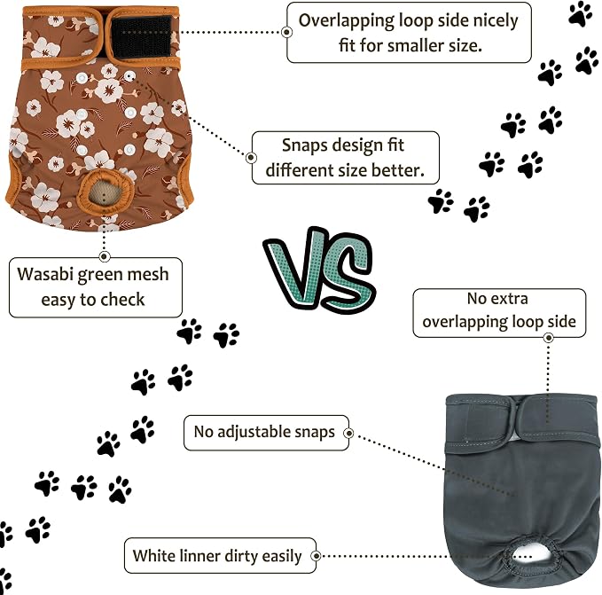 Female Dog Diapers 5Pcs - Premium Reusable Diapers for Doggie in Heat - Highly Absorbent Dog Diapers Female for Pet Incontinence with Adjustable Snaps, Breenish Lily Flower, XXL