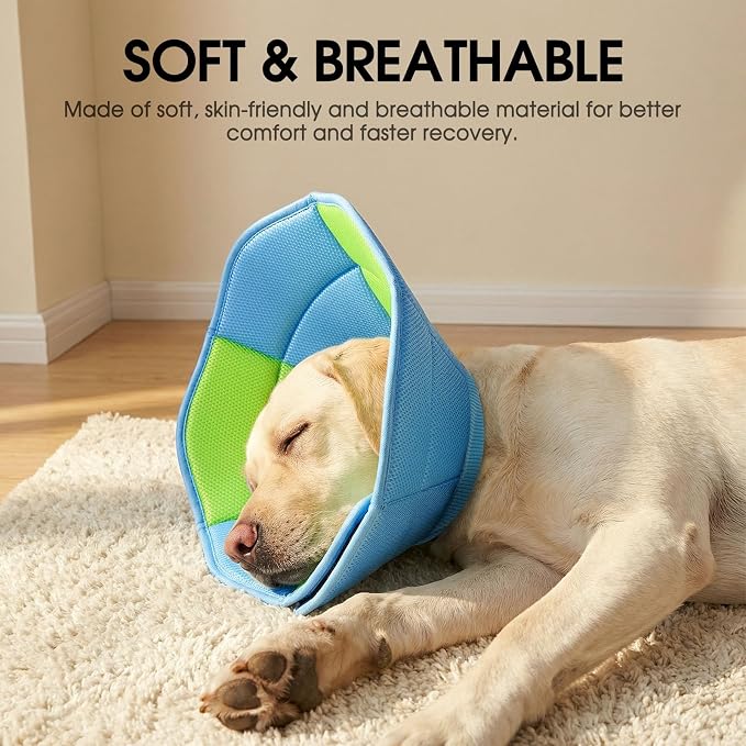 Dog Cone - Soft Cone for Dogs to Stop Licking, Pet E-Collar Alternative After Surgery, Adjustable Pet Recovery Collar for Wound Healing, Light Blue Small