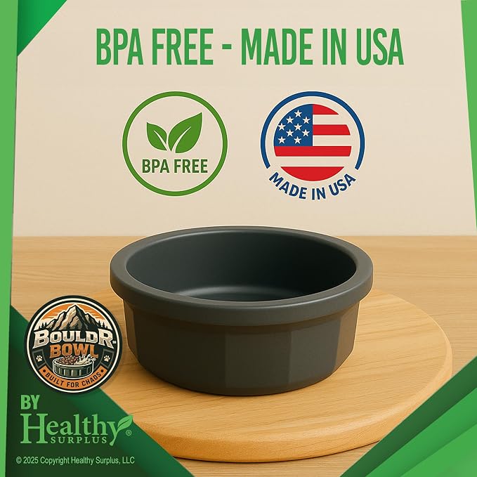 Pet Crock Bowl - 2 Pack – Thick Durable Plastic (Blue, 48oz Large) Non-Tip Food & Water Dish for Dogs, Cats - Indoor/Outdoor - Chew Resistant, Easy Clean BouldrBowl from Healthy Surplus®