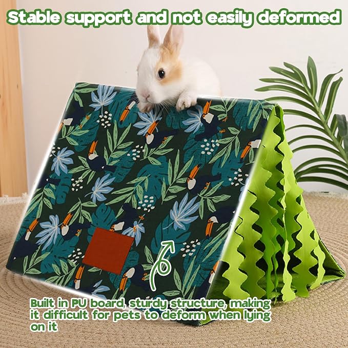 Hamster Hideout Tent with Curtain,Bunny Hideout, Machine Washable Guinea Pig Hide Tent Houses & Habitats, Triangular Hideout Shelter Small Animal Bed,Ferret, Rat, Chinchilla, Squirrel(Tassel)