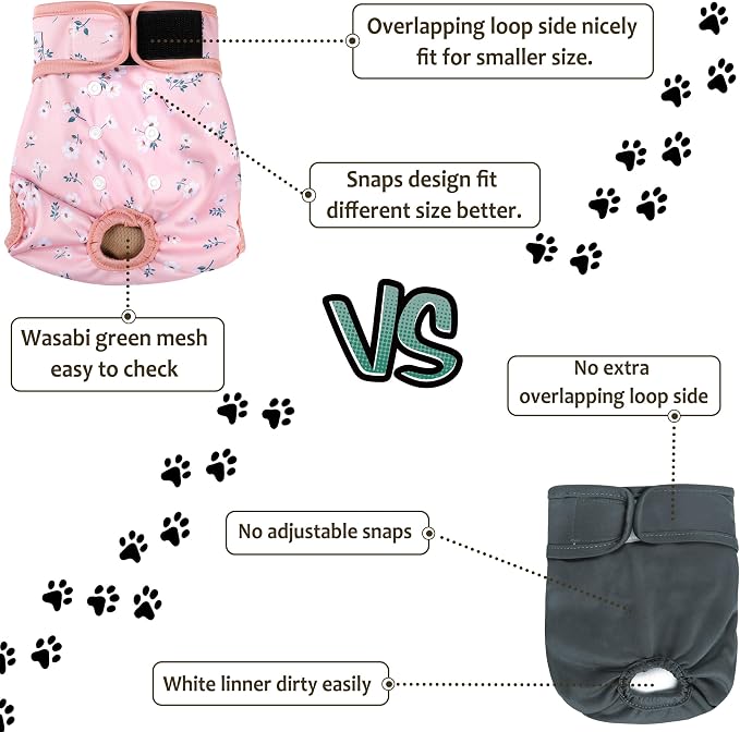 Female Dog Diapers 5Pcs - Premium Reusable Diapers for Doggie in Heat - Highly Absorbent Dog Diapers Female for Pet Incontinence with Adjustable Snaps,Flowers L