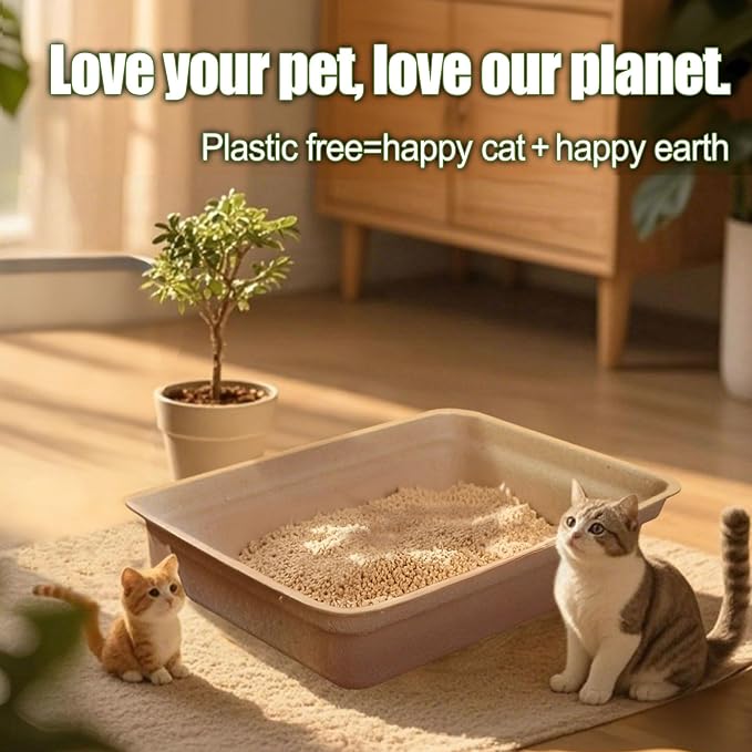 Disposable Litter Boxes for Cats Large: 2/4/6/8-Pack 17.5'' x 13.5'' Leak-Proof Sustainable for Indoor/Travel Use Standalone or as Liner 2-Pack