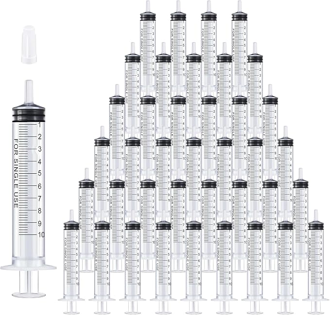 10ml Syringes Bulk 200 Pack Plastic Large Syringe with Tip Cap, Measuring Oral Syringe for Scientific Labs, Feeding Pets, Measurement,Refilling, No Needle, Individually Sterilized Sealed