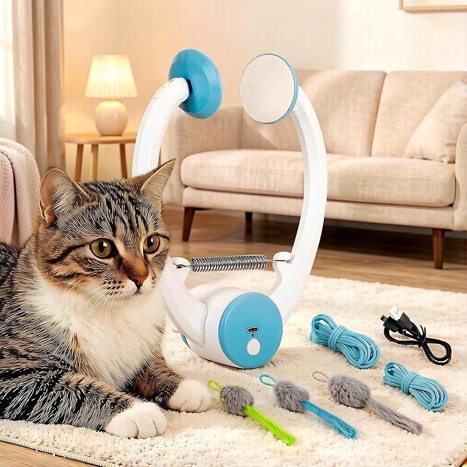 Automatic Cat Toy for Indoor Cats, Smart Door Frame Hanging Interactive Cat Toy, USB Rechargeable Self Play Cat Teaser with Elastic Rope, Jumping Swing Catching Exercise Toy