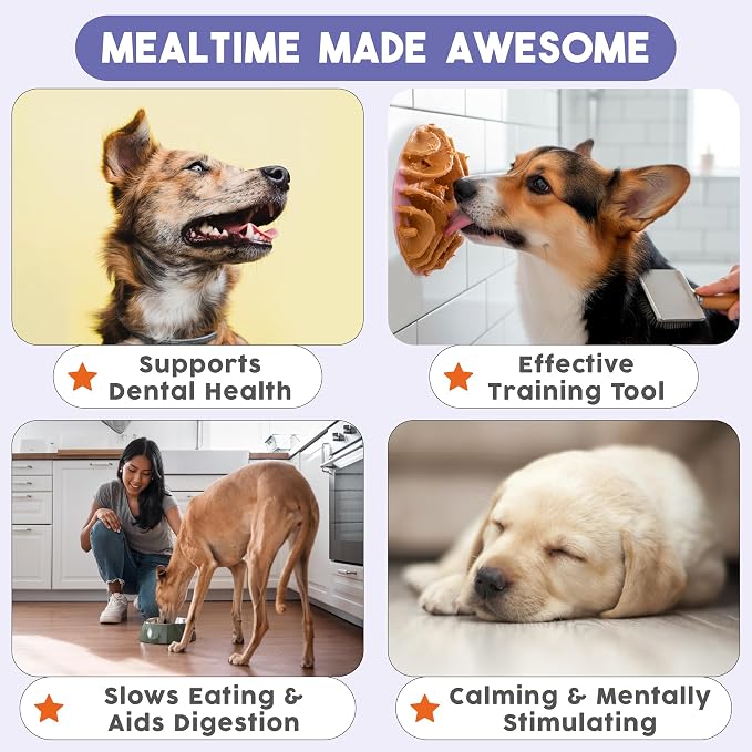 Lick Mat + Slow Feeder Bundle – Silicone, Non-Slip, and Dishwasher Safe - (1) Dog Lick Mat and (1) Slow Feeder Insert for Dog Bowls Over 5.5-Inches - with Suction Cups - Wet and Dry Food-Compatible