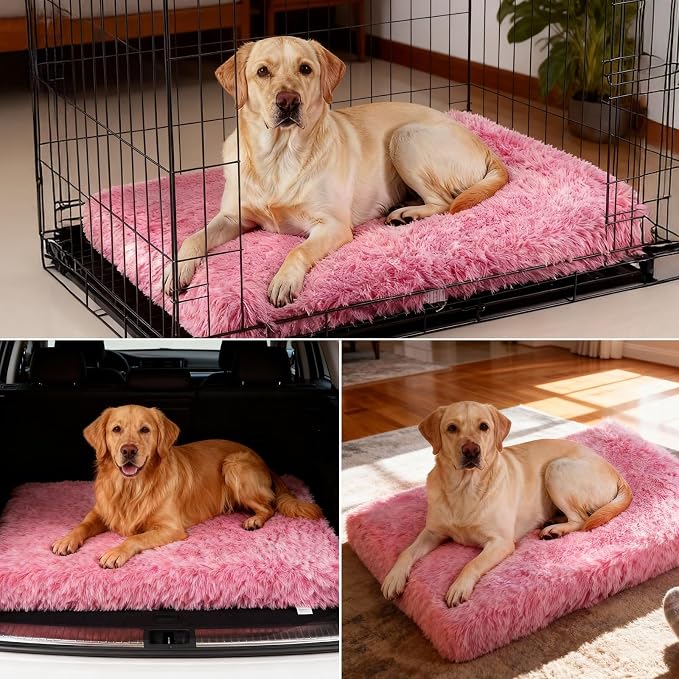 Orthopedic Dog Bed for Medium Dogs, Dual-Layer Memory & Egg-Crate Foam, Washable Warm Winter Plush Cover, Waterproof Liner, Non-Slip Bottom, Crate/Kennel Pad, 35 x 22 Inch, Pink