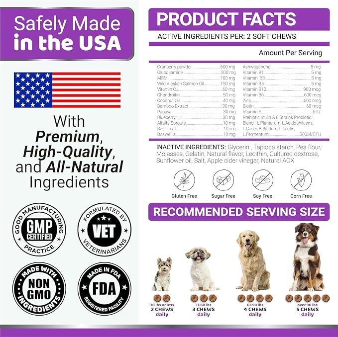 Dog Multivitamin Chewable with Glucosamine - Dog Vitamins and Supplements - 165 Treats - Senior & Puppy Multivitamin for Dogs - Hip & Joint Support - Immune Health, Skin, Heart, Digestion, Probiotics