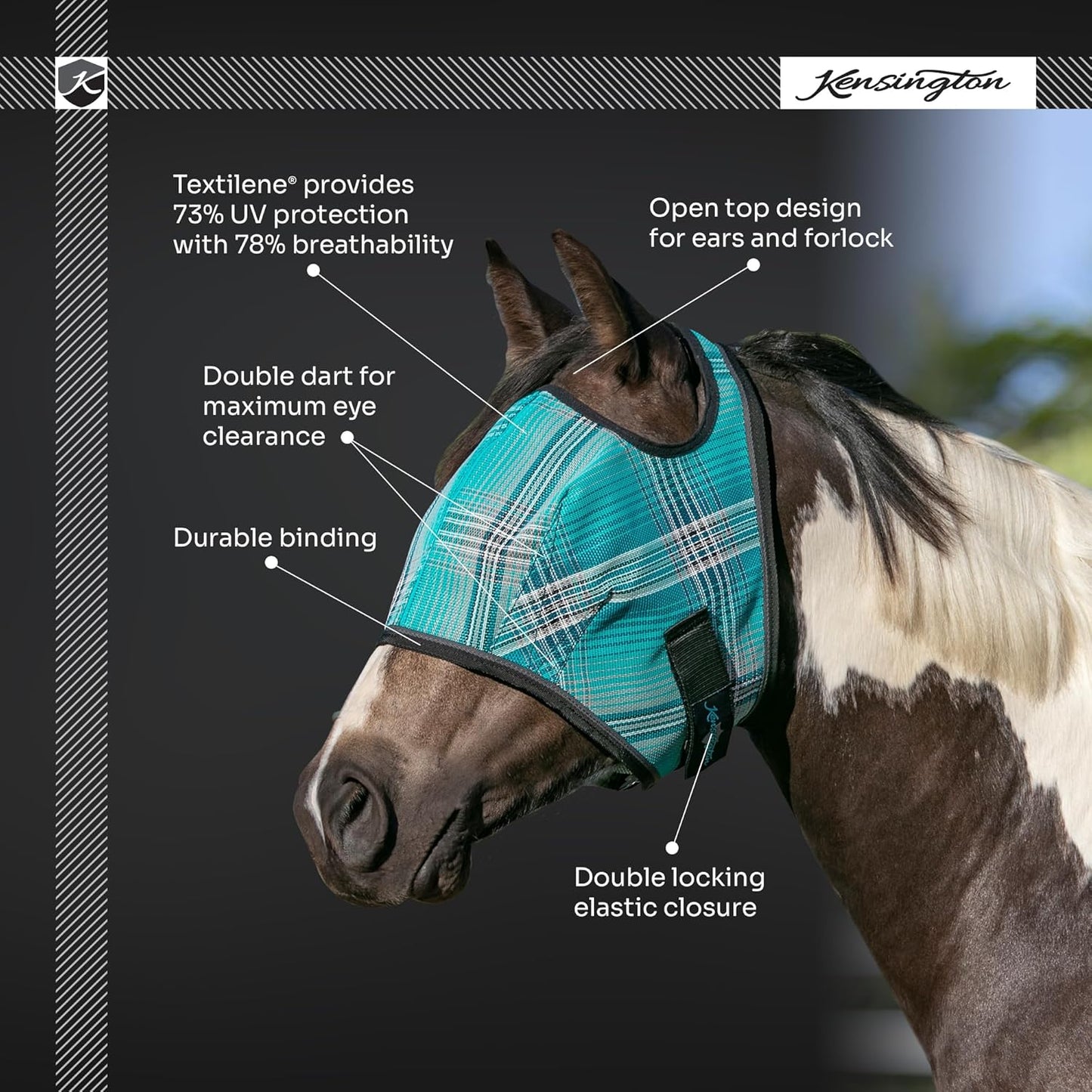 Kensington Fly Mask Web Trim Protects Horses Face and Eyes from Bites and Sun Rays While Allowing Full Visibility Ears and Forelock Able to Come Through The Mask, XXL-Draft, Desert Sand