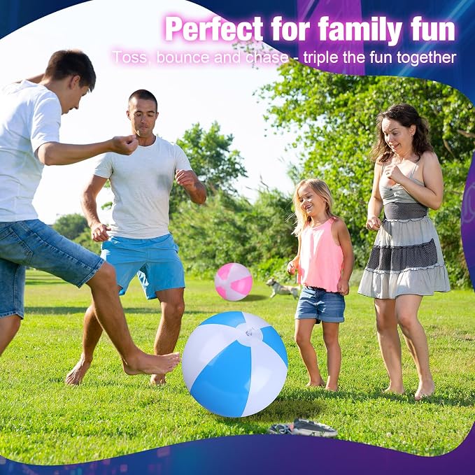 MiniInflat 4 Pcs Light up Beach Balls 16'' Jumbo Pool LED Balls Glow in the Dark Neon Giant Inflatable for Summer Hawaiian Tropical Theme Beach Party Decor Water Accessory (Colorful)