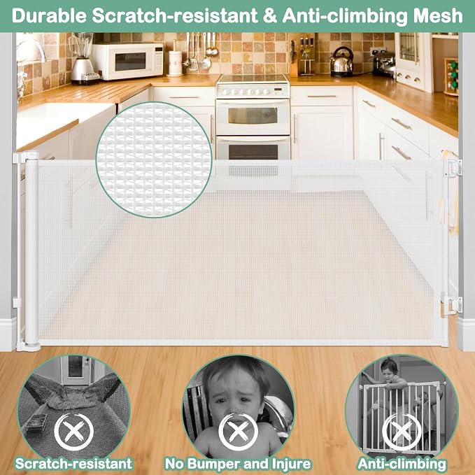 80 Inch Retractable Dog Gate for Doorways Retractable Mesh Baby Gate for Stairs 33” Tall Retractable Baby Gates Outdoor Deck Gate for Pets Barrier Retractable Gates for Dogs Indoor Child Safety Gate