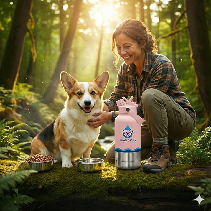 32 OZ Stainless Steel Dog Water Bottle With Lid-HydroPup (Pink)