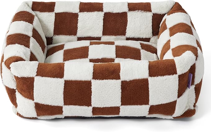 LE SURE Cute Dog Bed for Small Dogs - Washable Puppy Beds,Cozy Rectangle Orthopedic Pet Sofa with Jacquard Shaggy Plush & Anti Slip Bottom,25x21x7inches