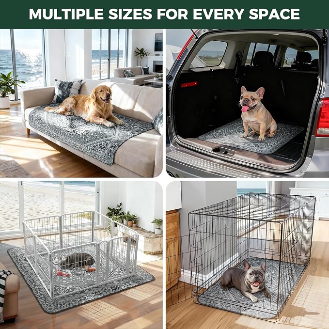 FXW Washable Pee Pads for Dogs, Puppy Pads with Super Absorbent, Specifically Designed for 48inch Cages, 29" x 47" Rectangle, Boho Grey, 2 Packs