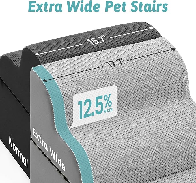 COZY KISS Detachable Curved Wide Dog Stairs 19.7" H, 4 Step Small Dog Step for Puppy or Older Cat, Ramp for Bed, Sofa, Couch or Chair, Ladder with High Density Foam, 17.7x28.3x19.7 inch, Grey