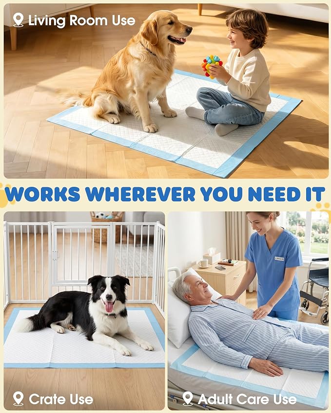 Powools Puppy Pads - XL 34'' x 28'' Dog Training Pads with Fast Absorb Core & Leak-Proof Backing, Quick-Dry Dog Pee Pads for Home, Travel & Crates, 20 Count